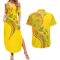 Hawaiian Kakau Tribal Sea Animals Tattoos Couples Matching Summer Maxi Dress and Hawaiian Shirt Kanaka Maoli Flag Color Inspired