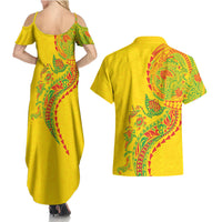 Hawaiian Kakau Tribal Sea Animals Tattoos Couples Matching Summer Maxi Dress and Hawaiian Shirt Kanaka Maoli Flag Color Inspired