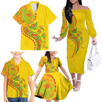 Hawaiian Kakau Tribal Sea Animals Tattoos Family Matching Off The Shoulder Long Sleeve Dress and Hawaiian Shirt Kanaka Maoli Flag Color Inspired LT03 - Polynesian Pride