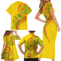 Hawaiian Kakau Tribal Sea Animals Tattoos Family Matching Short Sleeve Bodycon Dress and Hawaiian Shirt Kanaka Maoli Flag Color Inspired LT03 - Polynesian Pride