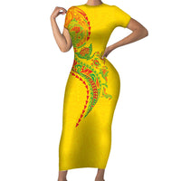 Hawaiian Kakau Tribal Sea Animals Tattoos Family Matching Short Sleeve Bodycon Dress and Hawaiian Shirt Kanaka Maoli Flag Color Inspired LT03 Mom's Dress Multicolor - Polynesian Pride