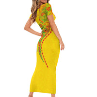 Hawaiian Kakau Tribal Sea Animals Tattoos Family Matching Short Sleeve Bodycon Dress and Hawaiian Shirt Kanaka Maoli Flag Color Inspired LT03 - Polynesian Pride