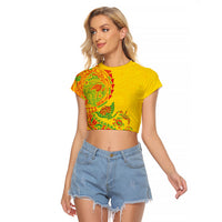 Hawaiian Kakau Tribal Sea Animals Tattoos Raglan Cropped T Shirt Kanaka Maoli Flag Color Inspired