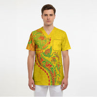 Hawaiian Kakau Tribal Sea Animals Tattoos Scrub Top Kanaka Maoli Flag Color Inspired