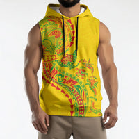 Hawaiian Kakau Tribal Sea Animals Tattoos Sleeveless Hoodie Kanaka Maoli Flag Color Inspired