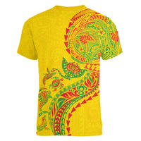 Hawaiian Kakau Tribal Sea Animals Tattoos Women V-Neck T-Shirt Kanaka Maoli Flag Color Inspired