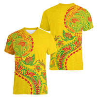 Hawaiian Kakau Tribal Sea Animals Tattoos Women V-Neck T-Shirt Kanaka Maoli Flag Color Inspired