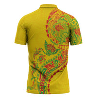 Hawaiian Kakau Tribal Sea Animals Tattoos Zipper Polo Shirt Kanaka Maoli Flag Color Inspired