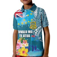 Personalised Tuvalu Independence Day Kid Polo Shirt Tuvaluan Tribal Flag Style LT03 Kid Turquoise - Polynesian Pride