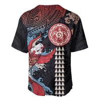 Hawaii and Japanese Together Baseball Jersey Koi Fish and Kakau Pattern