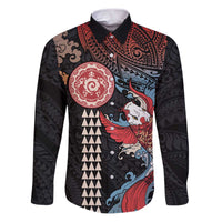 Hawaii and Japanese Together Family Matching Puletasi and Hawaiian Shirt Koi Fish and Kakau Pattern