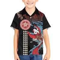 Hawaii and Japanese Together Kid Hawaiian Shirt Koi Fish and Kakau Pattern LT03 Kid Black - Polynesian Pride