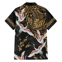 Hawaii and Japanese Together Family Matching Puletasi and Hawaiian Shirt Cranes Birds with Kakau Pattern