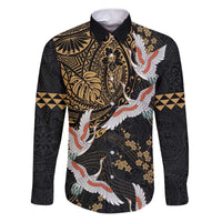 Hawaii and Japanese Together Family Matching Puletasi and Hawaiian Shirt Cranes Birds with Kakau Pattern
