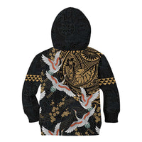 Hawaii and Japanese Together Kid Hoodie Cranes Birds with Kakau Pattern LT03 - Polynesian Pride