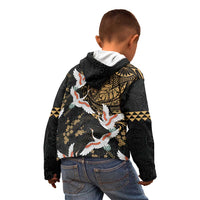 Hawaii and Japanese Together Kid Hoodie Cranes Birds with Kakau Pattern LT03 - Polynesian Pride