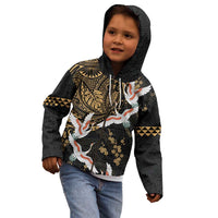 Hawaii and Japanese Together Kid Hoodie Cranes Birds with Kakau Pattern LT03 - Polynesian Pride