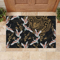 Hawaii and Japanese Together Rubber Doormat Cranes Birds with Kakau Pattern LT03 Black - Polynesian Pride