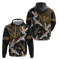 Hawaii and Japanese Together Zip Hoodie Cranes Birds with Kakau Pattern LT03 - Polynesian Pride