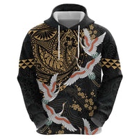 Hawaii and Japanese Together Zip Hoodie Cranes Birds with Kakau Pattern LT03 - Polynesian Pride