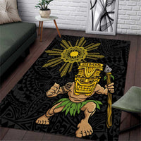 Hawaii and Philippines Together Area Rug Warrior Tiki Mask and Filipino Sun Polynesian Style LT03 Black - Polynesian Pride
