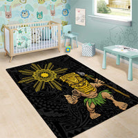 Hawaii and Philippines Together Area Rug Warrior Tiki Mask and Filipino Sun Polynesian Style LT03 - Polynesian Pride