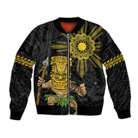 Hawaii and Philippines Together Bomber Jacket Warrior Tiki Mask and Filipino Sun Polynesian Style