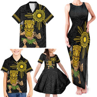 Hawaii and Philippines Together Family Matching Tank Maxi Dress and Hawaiian Shirt Warrior Tiki Mask and Filipino Sun Polynesian Style