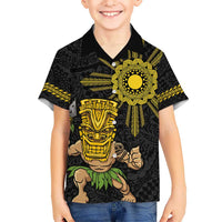 Hawaii and Philippines Together Kid Hawaiian Shirt Warrior Tiki Mask and Filipino Sun Polynesian Style LT03 Kid Black - Polynesian Pride