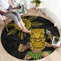 Hawaii and Philippines Together Round Carpet Warrior Tiki Mask and Filipino Sun Polynesian Style LT03 - Polynesian Pride