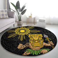 Hawaii and Philippines Together Round Carpet Warrior Tiki Mask and Filipino Sun Polynesian Style LT03 - Polynesian Pride