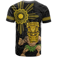 Hawaii and Philippines Together T Shirt Warrior Tiki Mask and Filipino Sun Polynesian Style