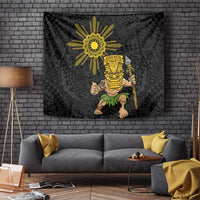 Hawaii and Philippines Together Tapestry Warrior Tiki Mask and Filipino Sun Polynesian Style LT03 - Polynesian Pride