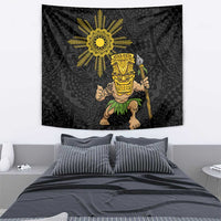 Hawaii and Philippines Together Tapestry Warrior Tiki Mask and Filipino Sun Polynesian Style LT03 - Polynesian Pride
