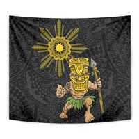 Hawaii and Philippines Together Tapestry Warrior Tiki Mask and Filipino Sun Polynesian Style LT03 - Polynesian Pride