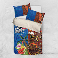 Fiji and Australia Together Bedding Set Fijian Tapa Plants with Kangaroo and Aboriginal - Polynesian Pride