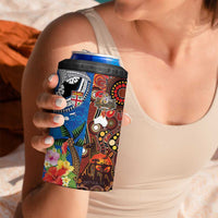 Fiji and Australia Together 4 in 1 Can Cooler Tumbler Fijian Tapa Plants with Kangaroo and Aboriginal - Polynesian Pride