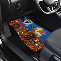 Fiji and Australia Together Car Mats Fijian Tapa Plants with Kangaroo and Aboriginal - Polynesian Pride