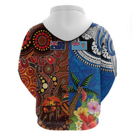 Fiji and Australia Together Hoodie Fijian Tapa Plants with Kangaroo and Aboriginal - Polynesian Pride