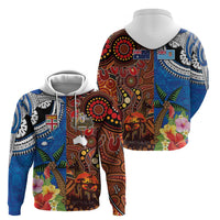 Fiji and Australia Together Hoodie Fijian Tapa Plants with Kangaroo and Aboriginal - Polynesian Pride