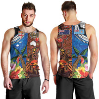 Fiji and Australia Together Men Tank Top Fijian Tapa Plants with Kangaroo and Aboriginal - Polynesian Pride