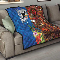 Fiji and Australia Together Quilt Fijian Tapa Plants with Kangaroo and Aboriginal - Polynesian Pride