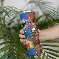 Fiji and Australia Together Skinny Tumbler Fijian Tapa Plants with Kangaroo and Aboriginal - Polynesian Pride