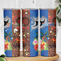 Fiji and Australia Together Skinny Tumbler Fijian Tapa Plants with Kangaroo and Aboriginal - Polynesian Pride