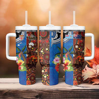 Fiji and Australia Together Tumbler With Handle Fijian Tapa Plants with Kangaroo and Aboriginal - Polynesian Pride