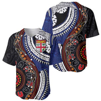 Fiji and Australia Together Baseball Jersey Kangaroo Aboriginal with Tribal Tapa Hibiscus Half Style - Polynesian Pride