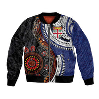 Fiji and Australia Together Bomber Jacket Kangaroo Aboriginal with Tribal Tapa Hibiscus Half Style - Polynesian Pride