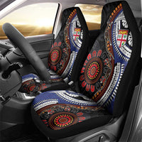Fiji and Australia Together Car Seat Cover Kangaroo Aboriginal with Tribal Tapa Hibiscus Half Style - Polynesian Pride