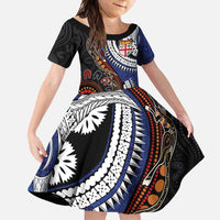 Fiji and Australia Together Family Matching Short Sleeve Bodycon Dress and Hawaiian Shirt Kangaroo Aboriginal with Tribal Tapa Hibiscus Half Style - Polynesian Pride