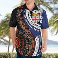 Fiji and Australia Together Hawaiian Shirt Kangaroo Aboriginal with Tribal Tapa Hibiscus Half Style LT03 - Polynesian Pride